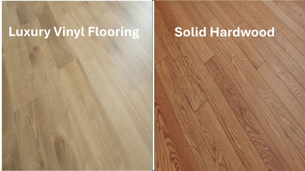 Closeup of luxury vinyl flooring vs hardwood