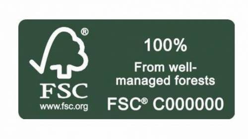 FSC logo to show trees were cut from a well-managed forest to support sustainability