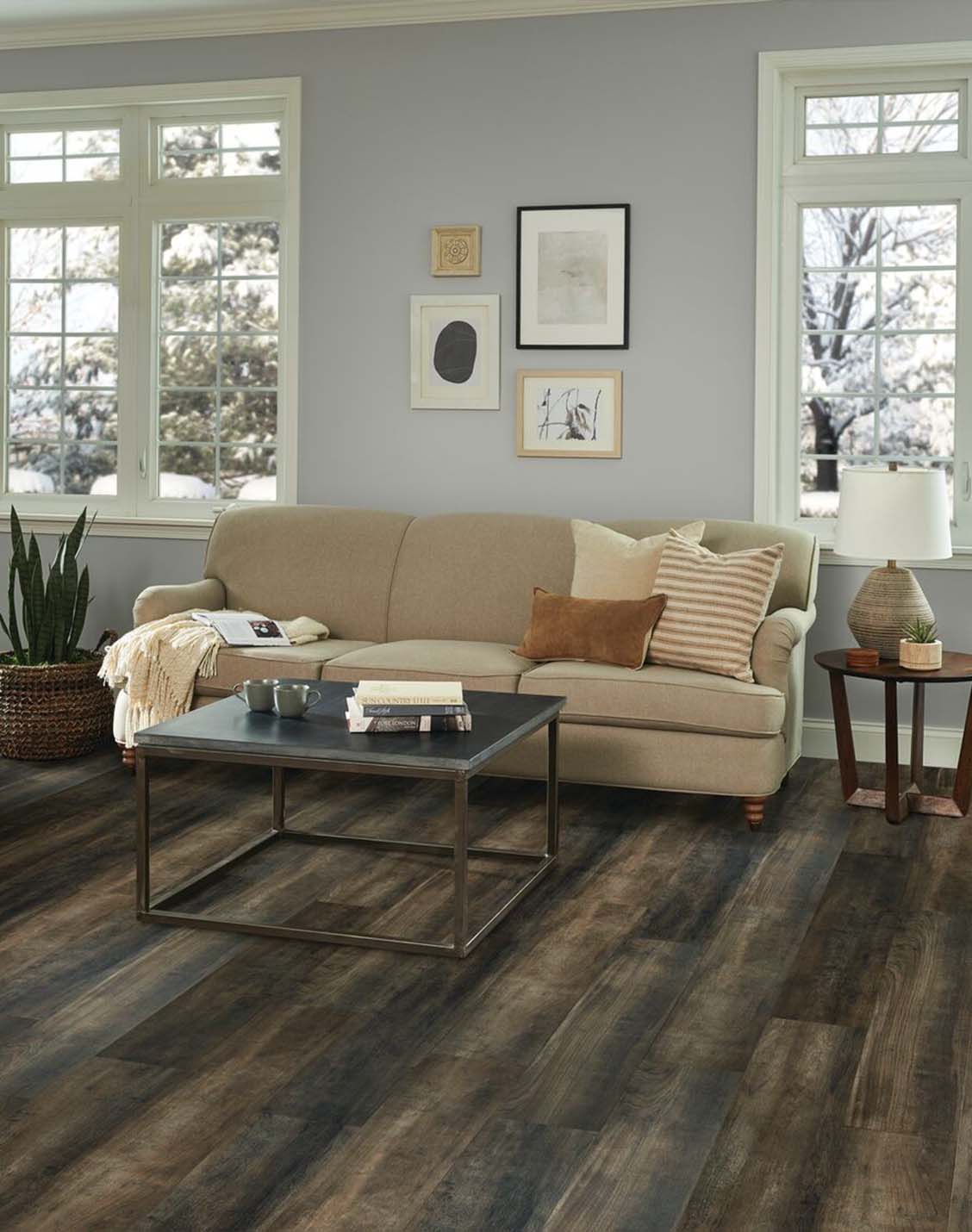 close up of a wood look laminate floor in a living room 