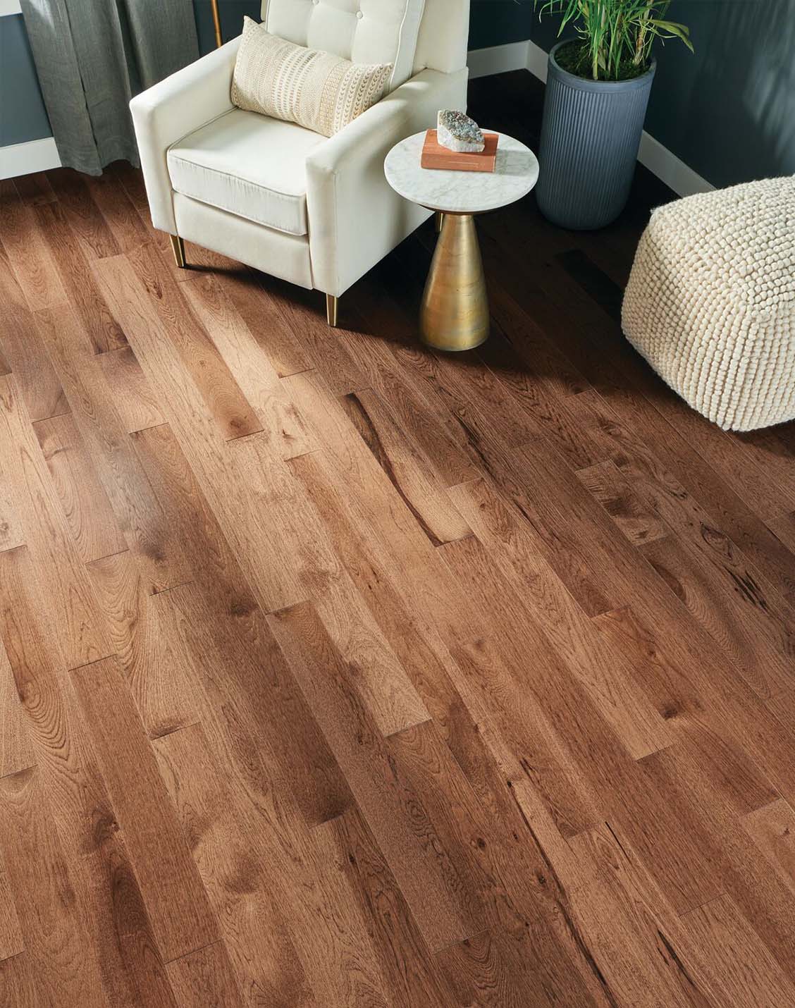 close up of a solid hardwood floor in a living room